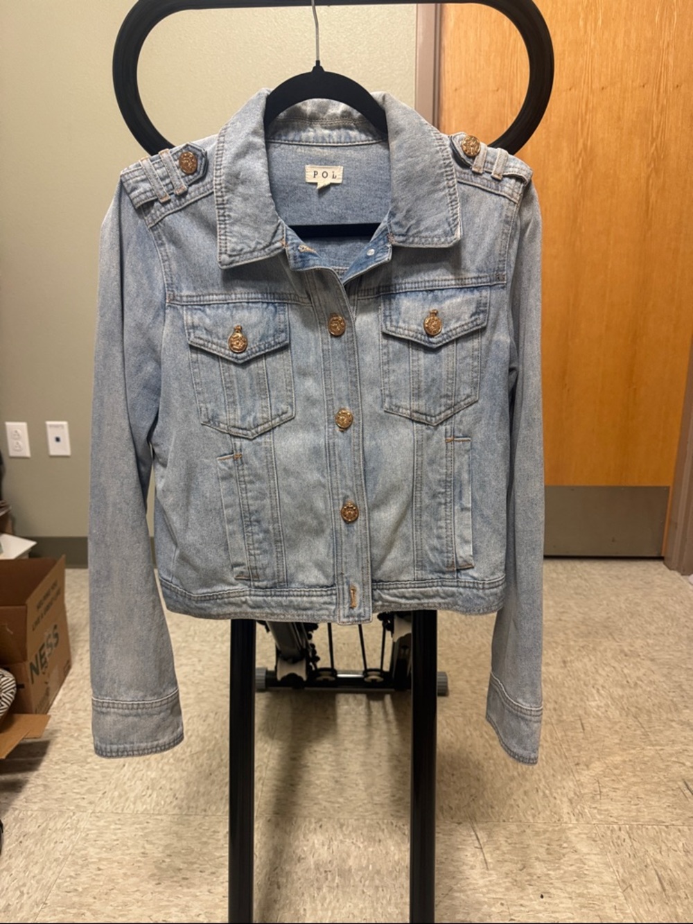 Light Blue Denim Jacket with Gold Buttons by Pol